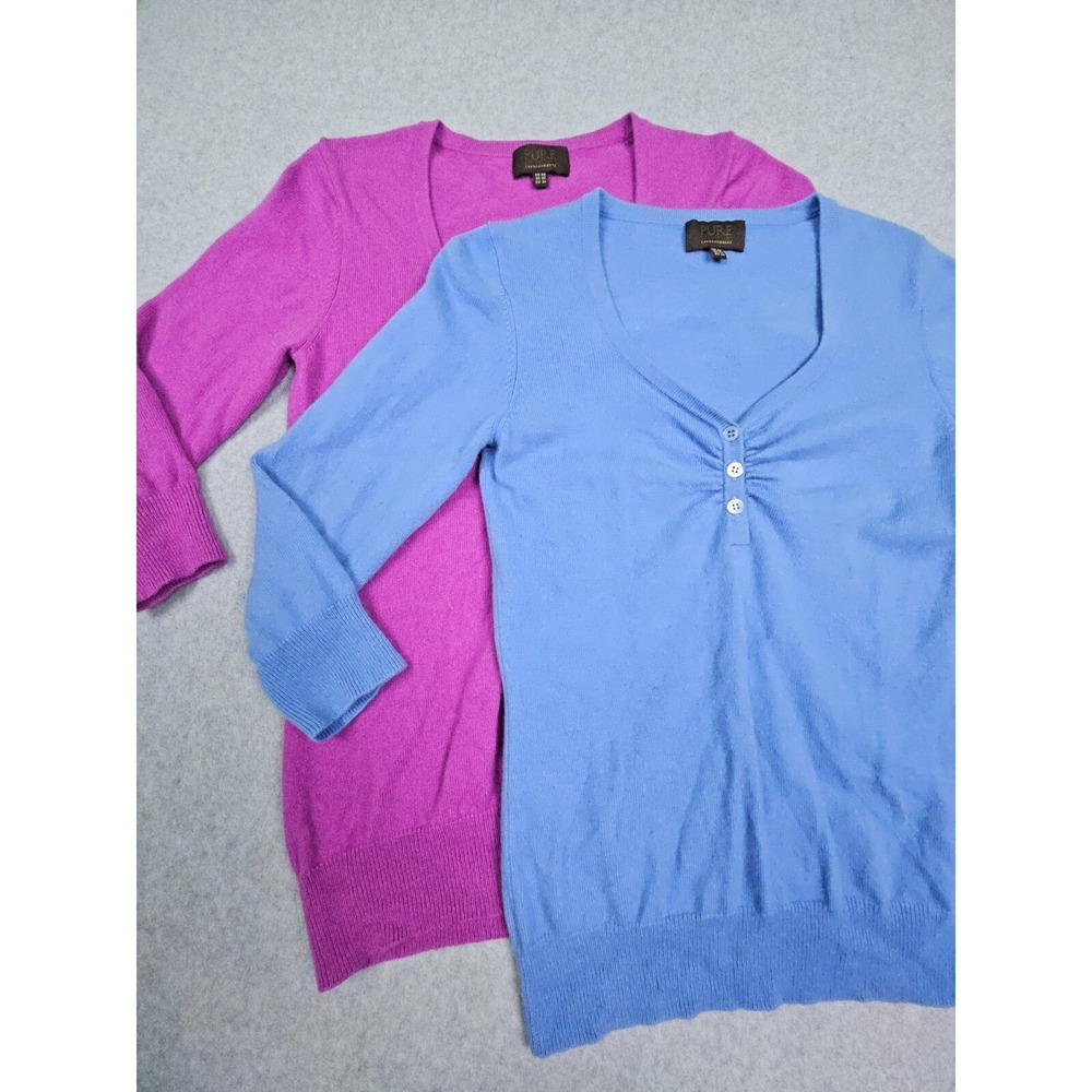 Lot of 2 Pure Collection Sweater Womens 2  Cashmere Knit Long Sleeve Henley Neck